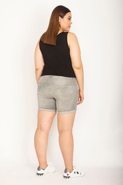 Şans Plus Size Shorts & Bermuda - Gray - Normal Waist