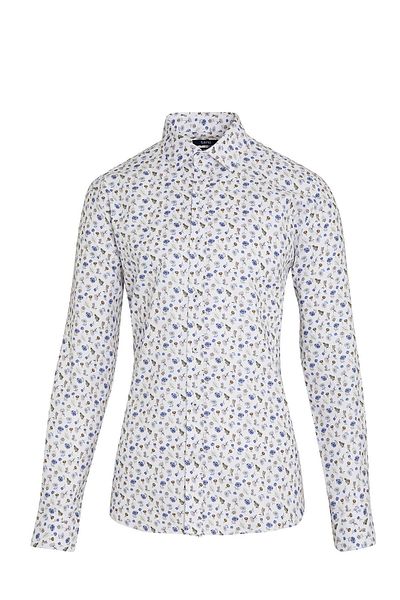 Hatemoğlu Λευκό Slim Fit εμπριμέ 100% βαμβακερό γιακά με μακρυμάνικο πουκάμισο
