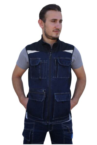 Uniprom İş Yeleği Likralı Madrid Model 10 Cepli Kot Lacivert