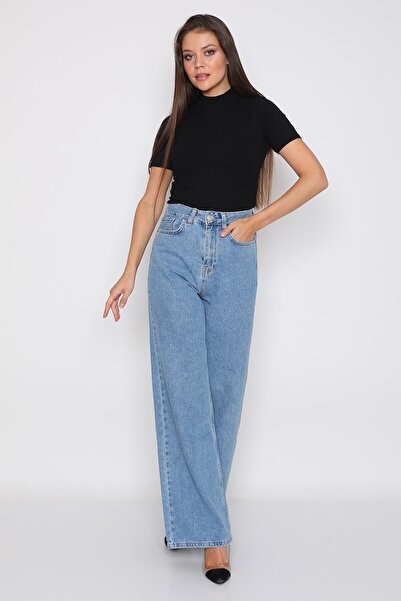 Ramrod Ženske plave široke farmerke, postojane boje, Sa likrom denim pantalone