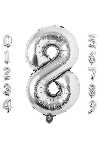 Patladı Gitti 8 Eight Number Silver Foil Balloons 34" Inc 76 cm