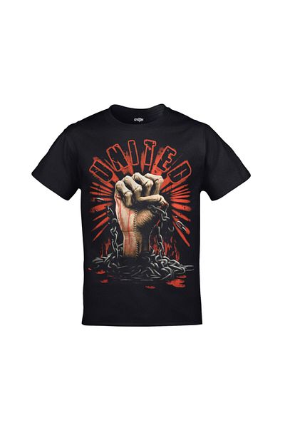 Orijin Tekstil United We Bleed Together Front Back Printed Unisex Black T-shirt