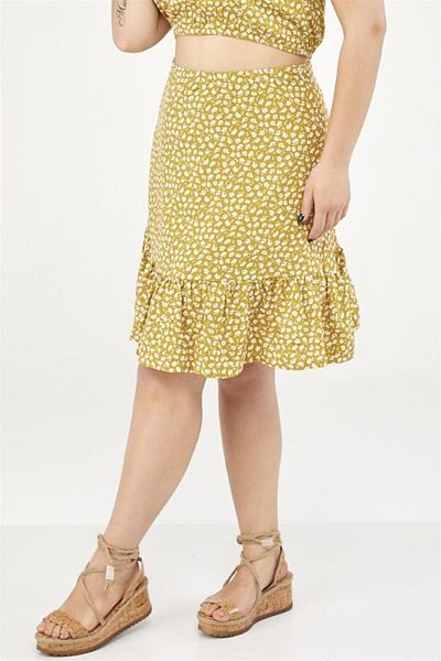 Seamoda Floral Patterned Skirt with Frilled Hem-yellow