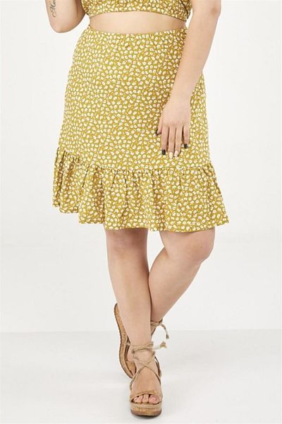 Seamoda Floral Patterned Skirt with Frilled Hem-yellow