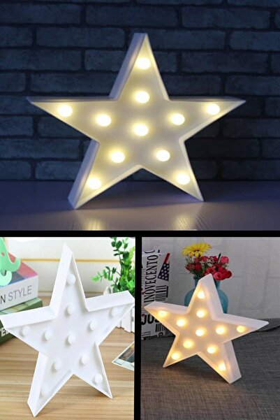 Genel Markalar Led Işıklı Beyaz Yıldız Star Masa Duvar Gece Lambası 3d
