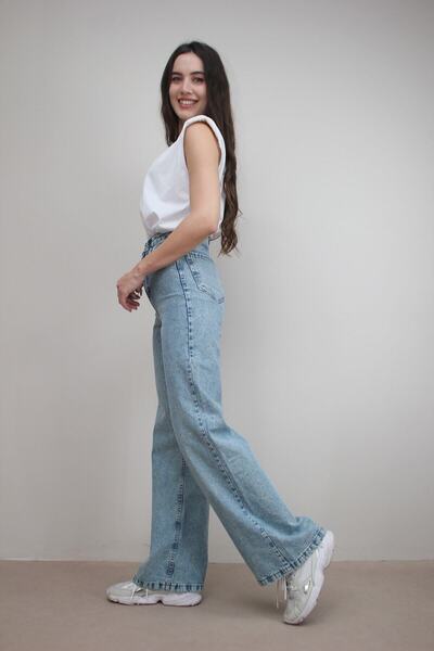 Ramrod Ženske plave široke farmerke sa efektom opranog snega, labave Široke n...