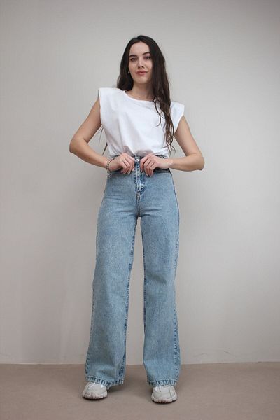Ramrod Blugi de damă, albaștri, spălați cu zăpadă, cu picioare largi Pantaloni largi din denim cu picioare largi