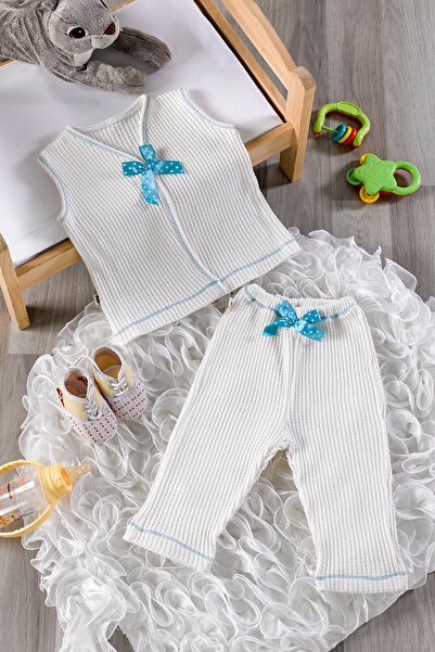 Salvia Dione 2-Piece Baby Set with Blue Ribbon - Vest and Pants Set |   Cupt