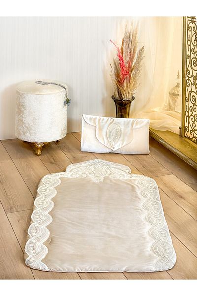 Creativehome Sude Beige Prayer Rug and Bag