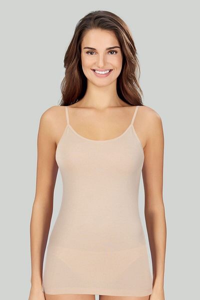 Kom Women's Beige Combed Cotton Modal Undershirt, 4 Piece