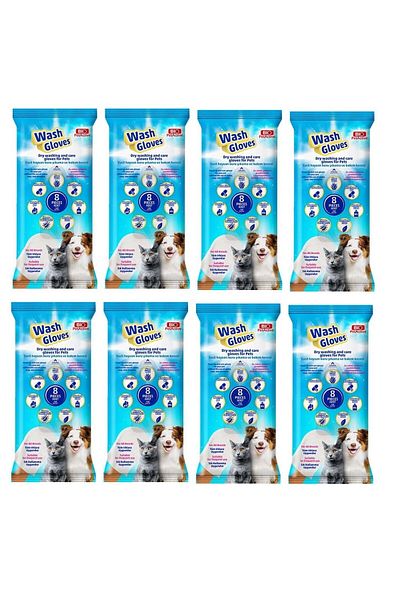 Bio PetActive 8 X 8 Pack Dry Wash and Care Bags - Wash Gloves