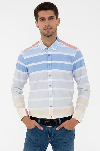 Pierre Cardin Μπλε ανδρικό πουκάμισο G021SZ004.000.997152