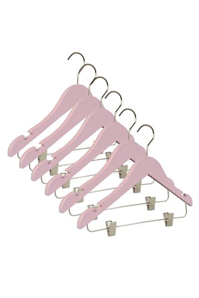 NYN Wooden 7-14 Years Old Young Children's Hanger with Pegs Pink Color 100 Pieces