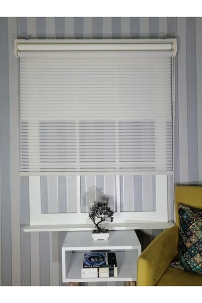 Miraç Home Krem Kalın Çizgili Yeni Sezon Çiftli Mekanizma Stor Tül Ve Güneşlik