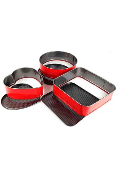 Bifirsat Heart Round Square Clamped Metal Pastry Cake Mold Set Set
