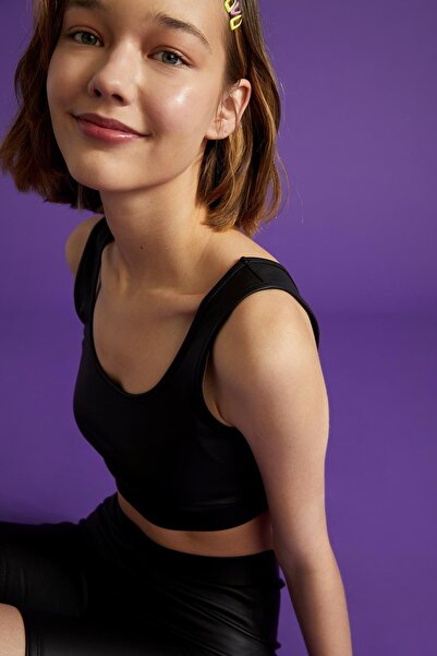 DeFacto Coool Faux Leather Strappy Crop Tank Top U2678az21sp