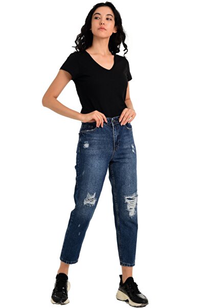 fehika Blugi de damă, albastru închis, rupti cu laser, slim fit, blugi din denim