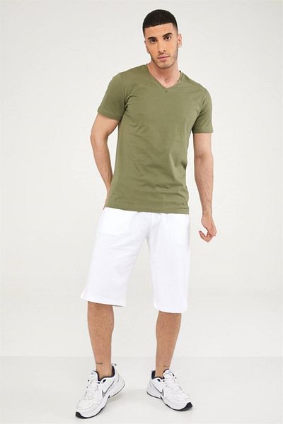 Seamoda Ανδρικό μπλουζάκι V-Neck Basic-χακί