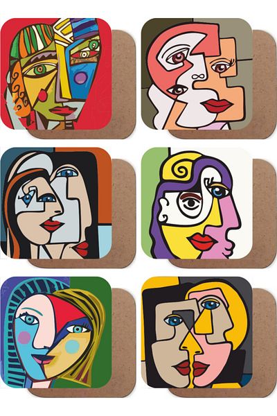 Hayat Poster Picasso Style Modern Set of 6 Wooden Coasters
