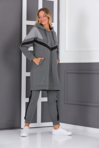 WestBound Women's Garnished Zippered Hooded Hijab Tracksuit Set