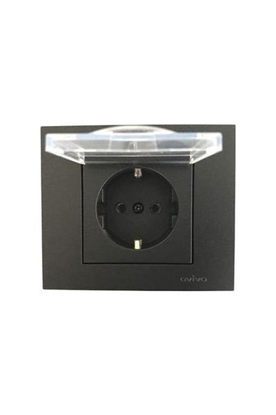 OVİVO Black Metallic Grano - Grounded Socket Framed with Cover