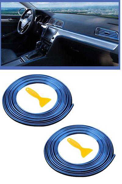 Buffer 2Pcs Blue Car Auto trim Decoration Strip Rubber Elastic Easy Installation 5 Meters Strip Tape
