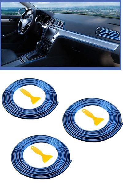 Buffer 3Pcs Blue Car Auto trim Decoration Strip Rubber Elastic Easy Installation 5 Meters Strip Tape