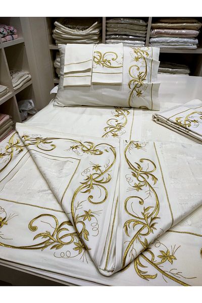 incisecrethome Pique and Duvet Cover Set Made of 7 Pieces with Maraş Work and Glitter Embroidery