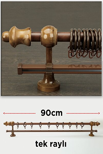 wenthi Suport pentru perdele din lemn de nuc maro închis rustic cu o singură ...
