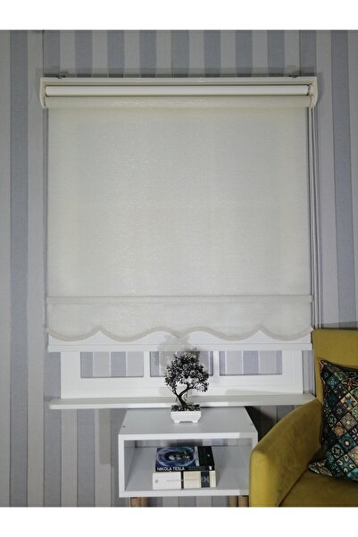 Genel Markalar Krem Ince Simli Desen Yeni Sezon Çiftli Mekanizma Stor Tül Ve Güneşlik