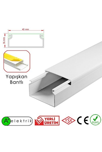 A Plus Elektrik 40x16 Mm Güçlü Yapışkan Bantlı Beyaz 2x1m=2m Kablo Kanalı