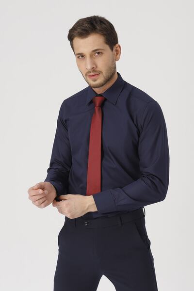 Gambocci Чоловіча синя класична сорочка Slim Fit