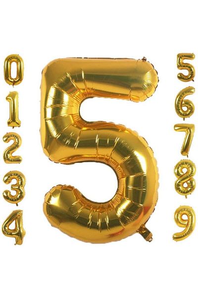 Patladı Gitti 5 Five Number Gold Foil Balloons 32-34 Inc 82 Cm