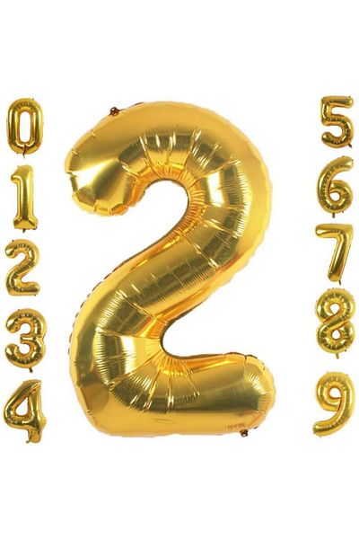 Patladı Gitti 2 Number Two Gold Foil Balloons 32-34 Inc 82 cm
