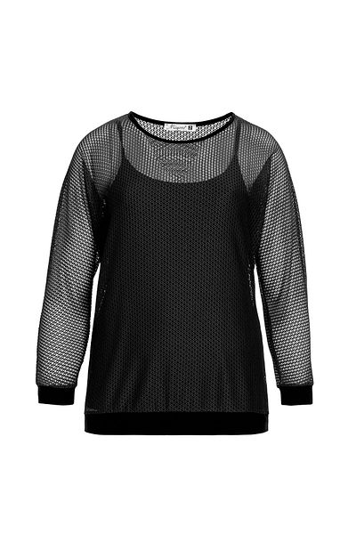 MİYORO Women's Black Sleeve and Skirt Ribbed Mesh Plus Size Blouse