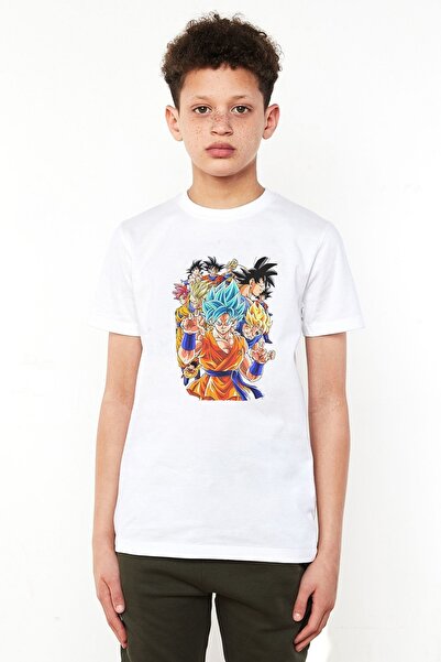 QIVI Anime Dragon Ball Printed Unisex Kids White T-shirt