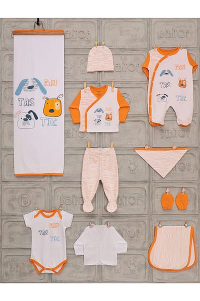 Bebitof Orange Dog Patterned Cotton Bodysuit Set - 10 Pieces