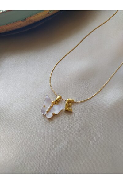 Asia by Leuvoié E Harfli Beyaz Kelebek Kolye