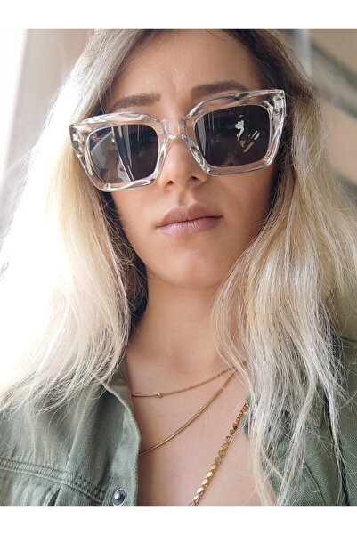 ModaLand Kare Kadın Güneş Gözlüğü Şeffaf Çerçeve Siyah Cam
