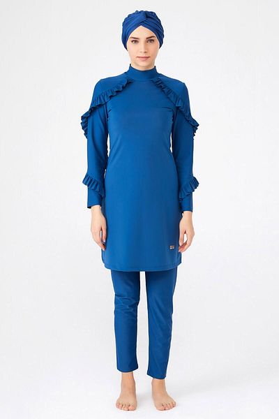 Adasea Arıcı Store Adesa 4104 Lycra Ruffle Μοντέλο Light Navy Blue Hijab μαγιό