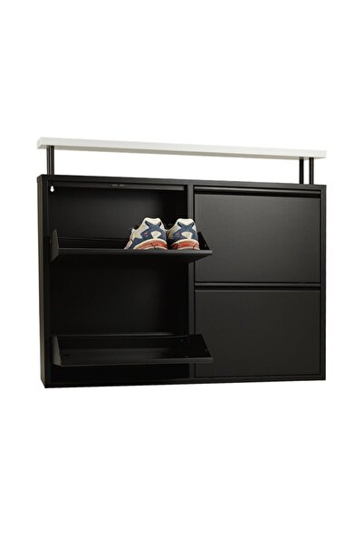 OlivaHomeDesign Siyah 2+2 Geniş Metal Ayakkabılık
