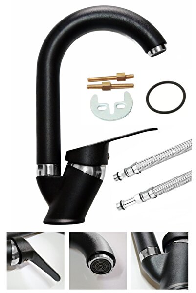 ARMİLLA ARMATÜR Sıcak Soğuk Çift Su Girişli Siyah Krom Baston Borulu Banyo La...