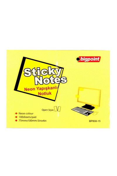 Bigpoint Adhesive Note Paper 75x100mm Neon Yellow 12 Pack