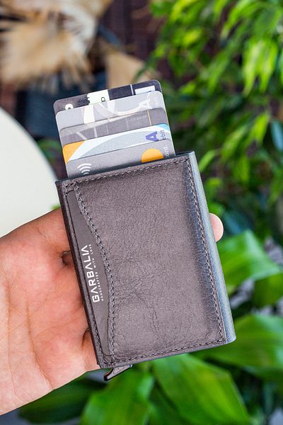 Garbalia Smokey Γνήσιο Δερμάτινο Πορτοφόλι με Μηχανισμό Κορδόνι Κάρτας Crazy Grey