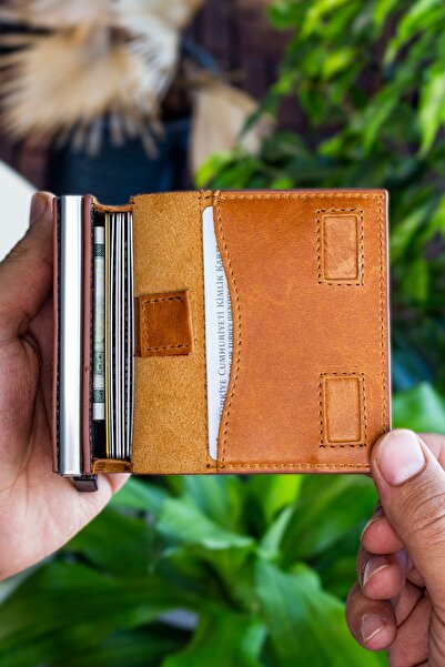 Garbalia Smokey Genuine Leather Mechanism Drawstring Crazy Mustard Yellow Card Holder Wallet