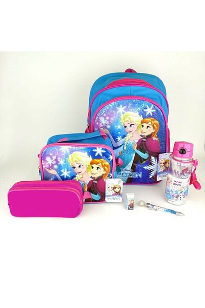 Hakan Çanta Frozen 4 Piece Set (bag+nutrition+pencil case and Drinker) with Pen and Eraser Gift