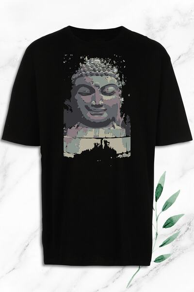 perseusshopping Tricou negru oversize cu imprimeu cu statuia lui Buddha