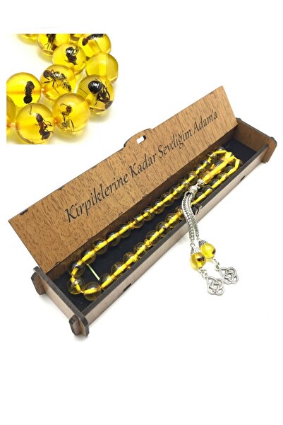 KANUNİ TESBİH Özel Tasarım Tesbih, Söz Kombinli Karıncalı Toz Kehribar Tesbih