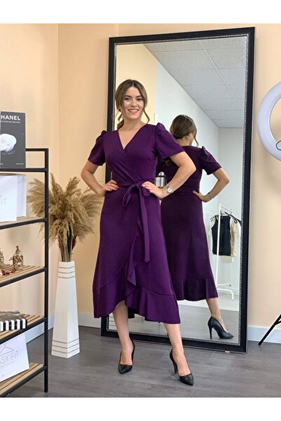 giyimmasalı Rochie Midi Tesatura Creponata Vinete Mov