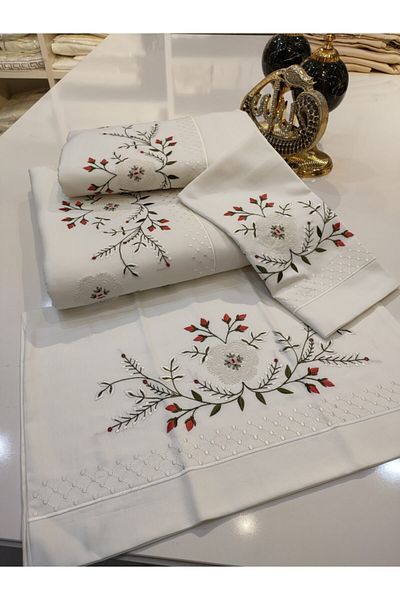 incisecrethome Handcrafted Needle Embroidered, Rococo, Embroidered Pique and Duvet Cover Set Consisting of 7 Pieces